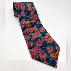 90s Vintage pink floral silk tie by SAIA